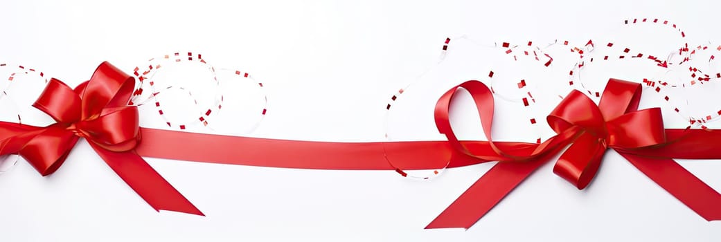 An image of a red silk ribbon on a pure white background, designed to add joy, brightness and festive mood to any celebration.