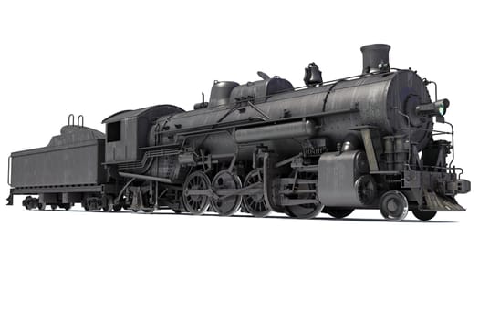 Steam train locomotive 3d rendering model on a white background