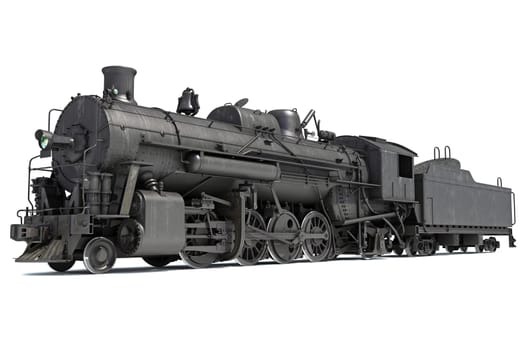 Steam train locomotive 3d rendering model on a white background