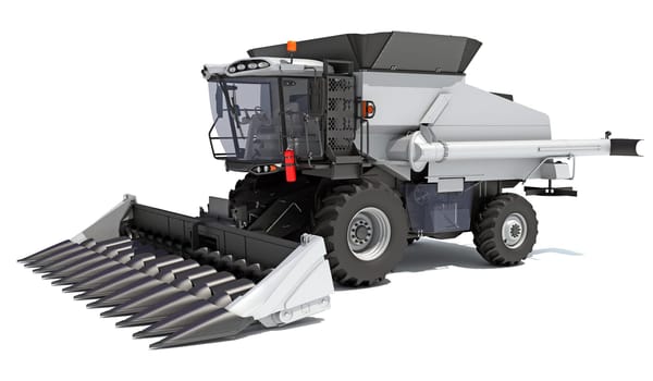 Combine Harvester farm equipment 3D rendering model on white background