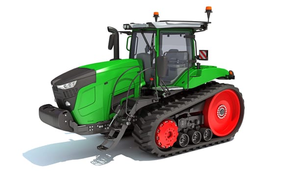 Farm Tractor 3D rendering model on white background