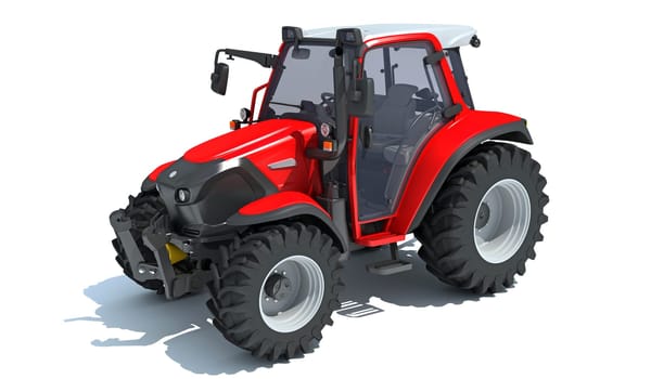 Farm Tractor 3D rendering model on white background