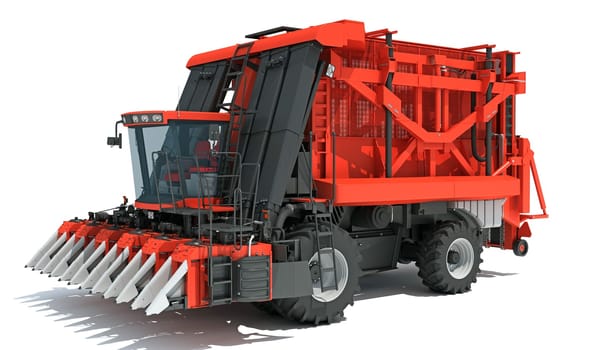 Cotton Picker Harvester farm equipment 3D rendering model on white background