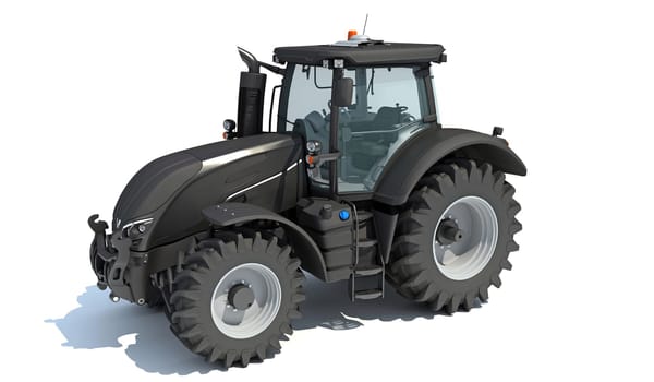 Farm Tractor 3D rendering model on white background