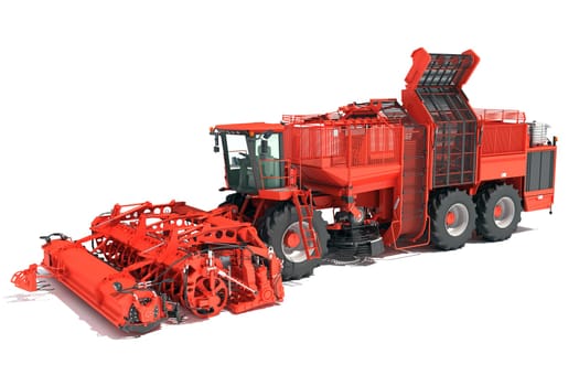 Potato Combine Harvester farm equipment 3D rendering model on white background