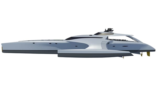 Luxury motor yacht 3D rendering model on white background