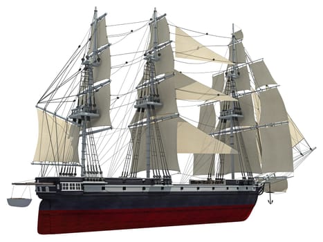 Sailing Ship 3D rendering model on white background