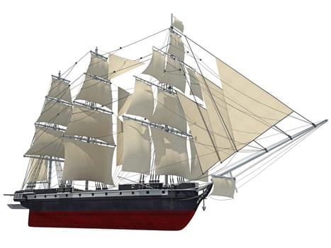 Sailing Ship 3D rendering model on white background