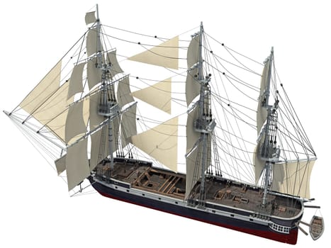 Sailing Ship 3D rendering model on white background