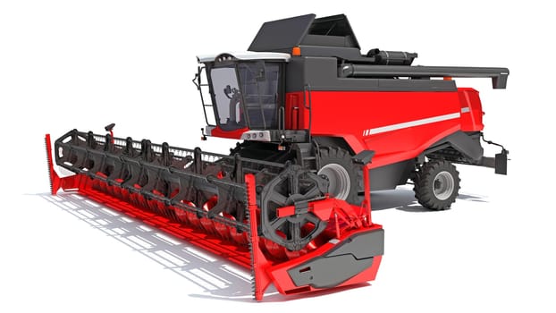 Combine Harvester farm equipment 3D rendering model on white background