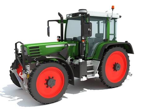 Farm Tractor 3D rendering model on white background