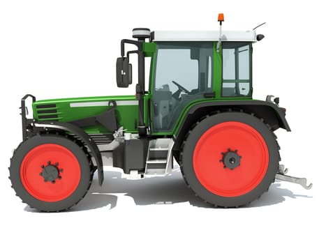 Farm Tractor 3D rendering model on white background