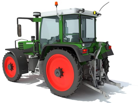 Farm Tractor 3D rendering model on white background