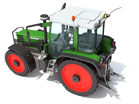 Farm Tractor 3D rendering model on white background