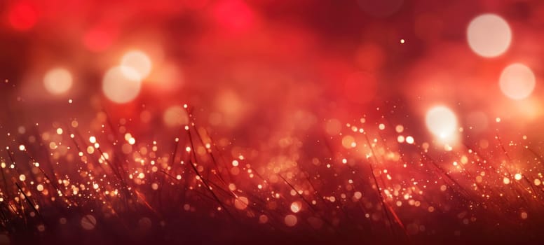 Abstract background with red fireworks, sparkles, shiny bokeh glitter lights. Festive background for card, flyer, invitation, placard, voucher, banner