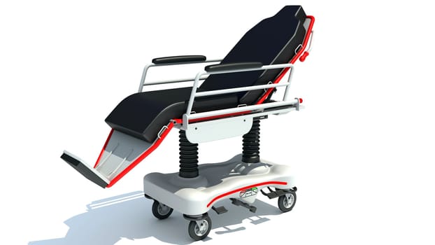 Medical Stretcher Chair medical equipment 3D rendering model on white background