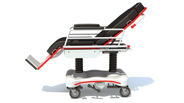 Medical Stretcher Chair medical equipment 3D rendering model on white background