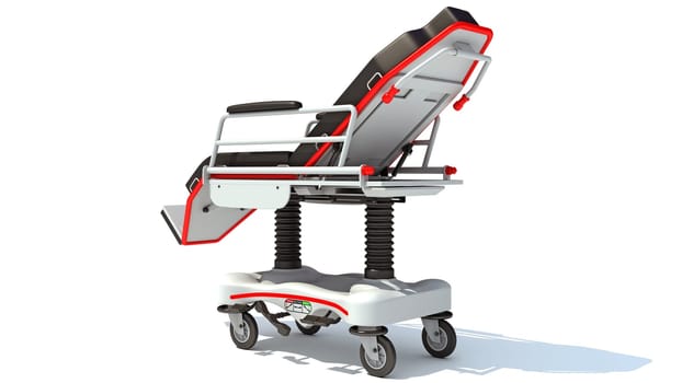 Medical Stretcher Chair medical equipment 3D rendering model on white background