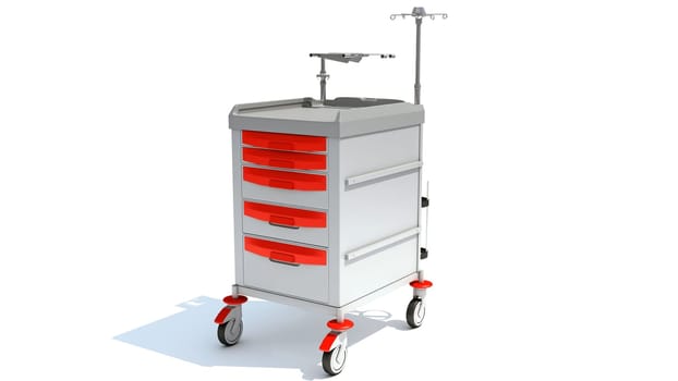 Cleaning Trolley medical equipment table 3D rendering model on white background