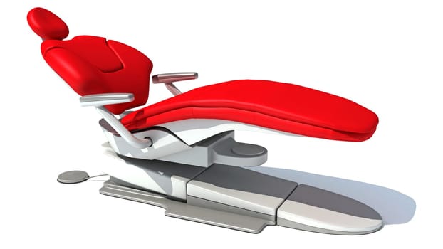 Dental treatment chair 3D rendering model on white background