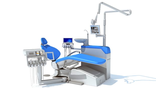 Dental treatment station unit 3D rendering model on white background