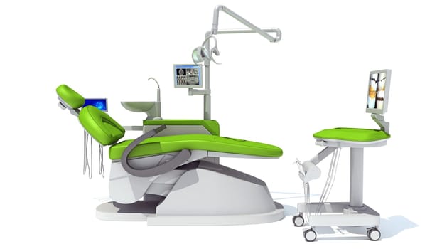 Dental treatment station unit 3D rendering model on white background