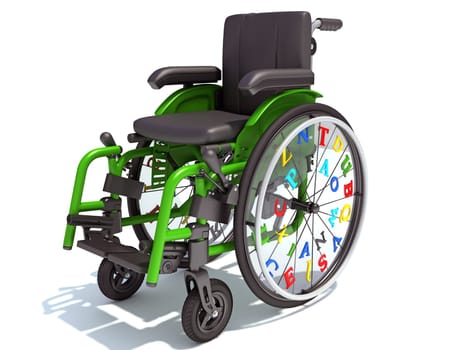 Kids Wheelchair 3D rendering model on white background