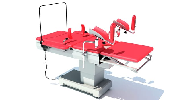 Gynecological Operating Table 3D rendering model on white background