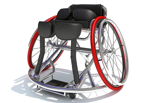 Sport Wheelchair 3D rendering model on white background
