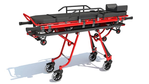 Medical Stretcher Trolley 3D rendering model on white background