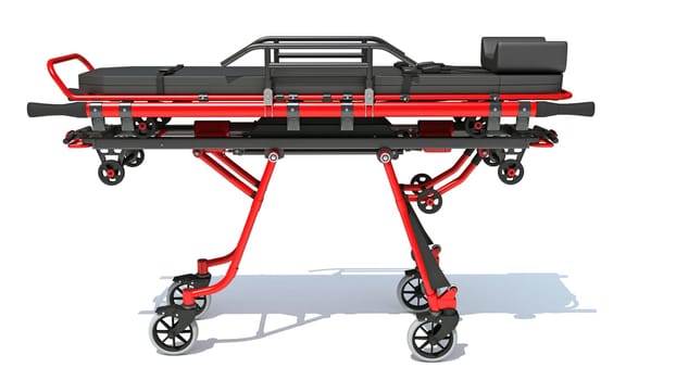 Medical Stretcher Trolley 3D rendering model on white background