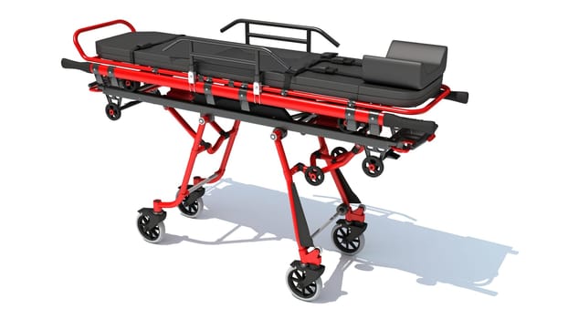 Medical Stretcher Trolley 3D rendering model on white background