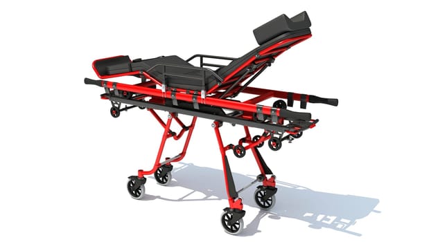 Medical Stretcher Trolley 3D rendering model on white background