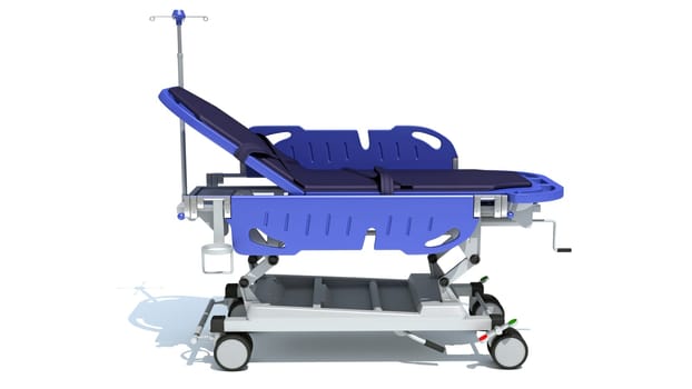 Medical Stretcher Trolley 3D rendering model on white background