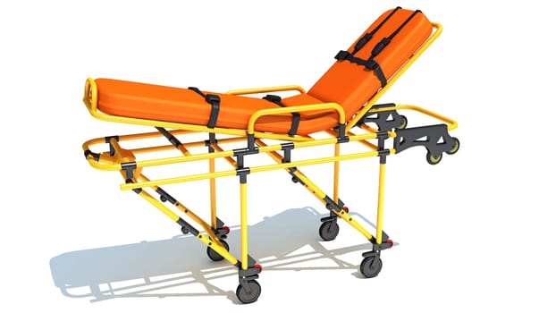 Medical Stretcher Trolley 3D rendering model on white background