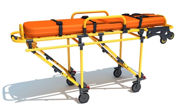 Medical Stretcher Trolley 3D rendering model on white background