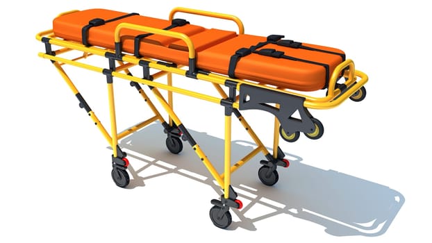 Medical Stretcher Trolley 3D rendering model on white background