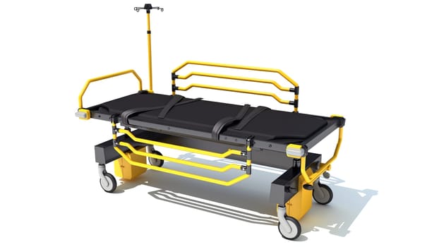 Medical Stretcher Trolley 3D rendering model on white background