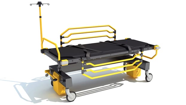 Medical Stretcher Trolley 3D rendering model on white background