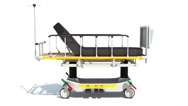 Medical Stretcher Trolley 3D rendering model on white background