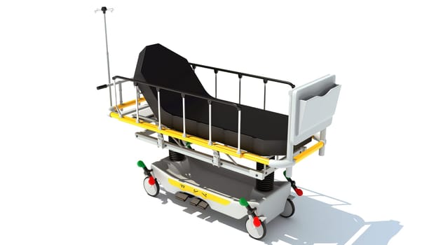 Medical Stretcher Trolley 3D rendering model on white background