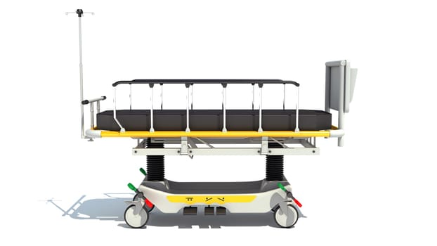 Medical Stretcher Trolley 3D rendering model on white background