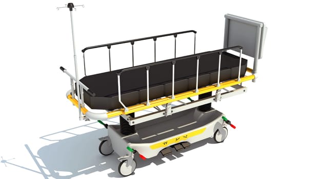 Medical Stretcher Trolley 3D rendering model on white background