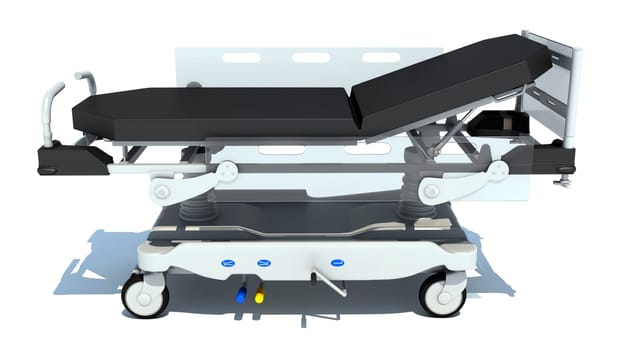 Medical Stretcher Trolley 3D rendering model on white background