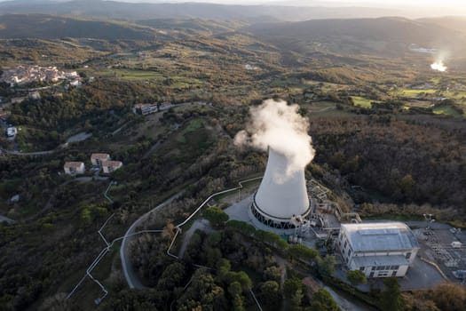 Aerial documentation of the industrial plants for the exploitation of boraciferous blowholes in the Monterotondo Martima Grosseto area