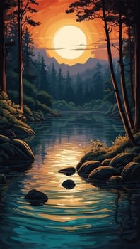 Reflection of moonlight in a stream. AI generated