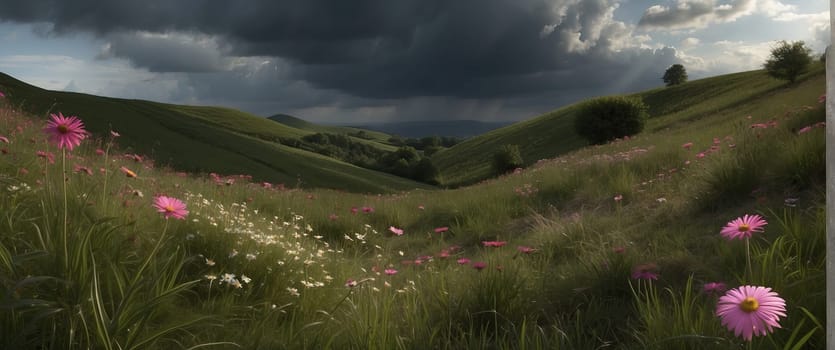 Thundercloud over the fields. AI generated