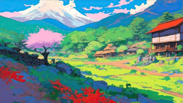 Colorful watercolor landscape. AI generated