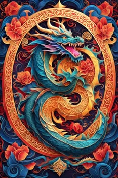 Dragon chinese new year 2024 poster symbol card illustration ai generated