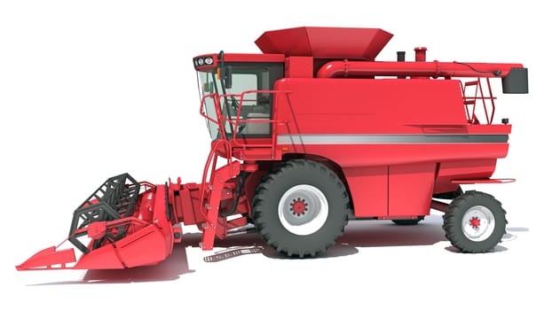 Combine Harvester farm equipment 3D rendering model on white background